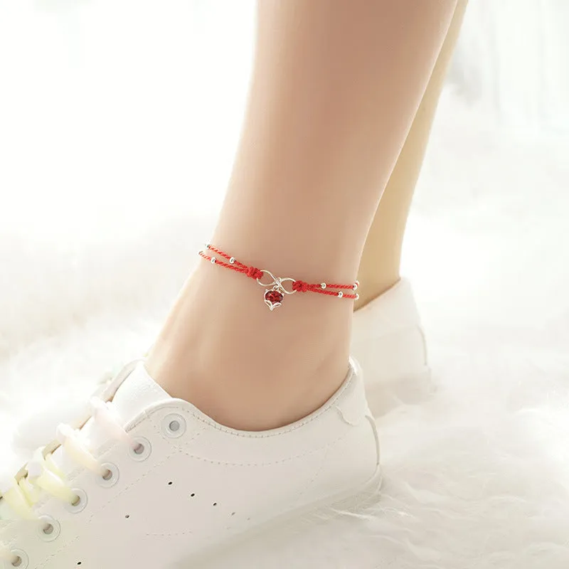 Fox Peach Blossom Anklet Female Red Rope Fairy